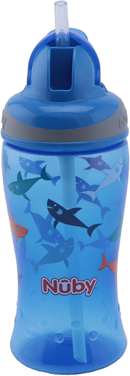 NUBY Vaso Flip-it antiderrames con pajita 12 m+ 360 ml TIBURONES