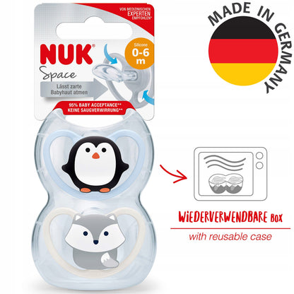 NUK Space Silikon-Beruhigungssauger x2 0-6 Monate + Box