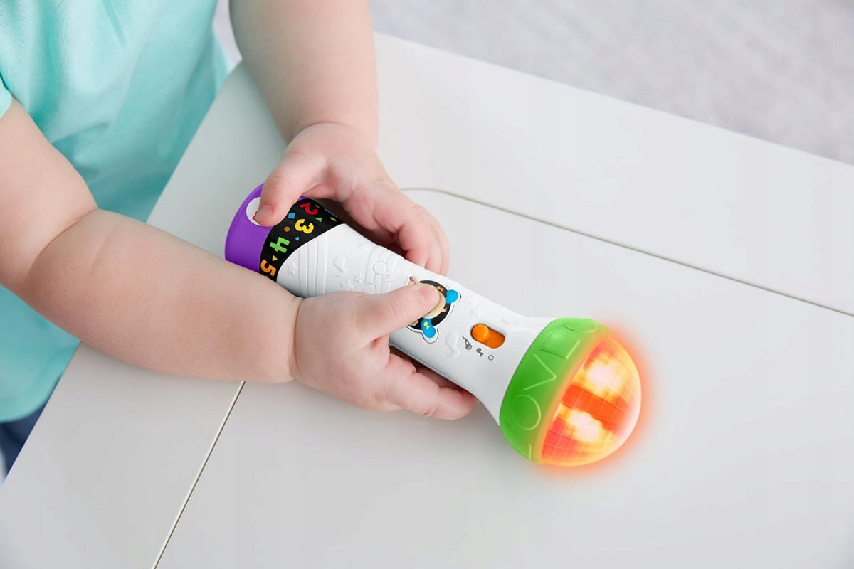 FISHER-PRICE FBP32 interaktywny mikrofon dla dzieci JĘZYK NIEMIECKI, zielono-biało-fioletowy, dla dzieci 18 m+