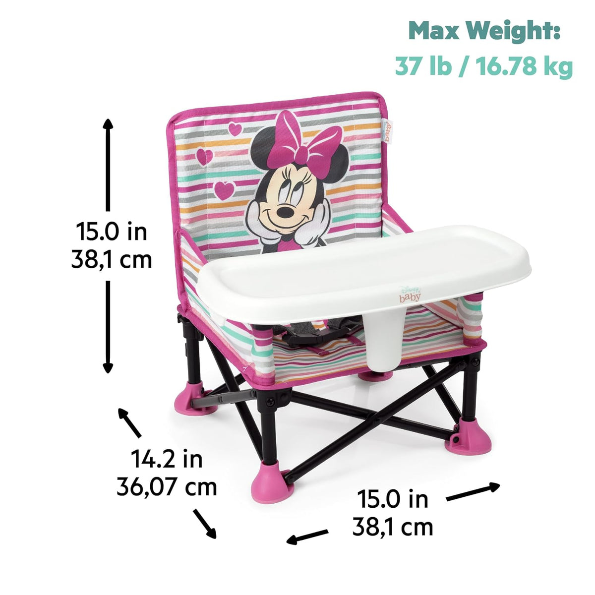 BRIGHT STARTS Minnie Mouse scăunel de masă de călătorie cu blat 3în1