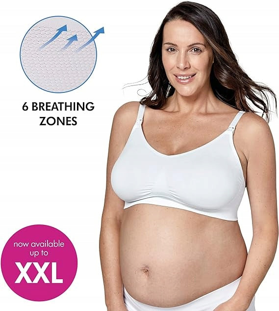 MEDELA KEEP COOL ULTRA biustonosz do karmienia + wkładki XL biały, bezszwowy, oddychający, z 6 strefami wentylacji