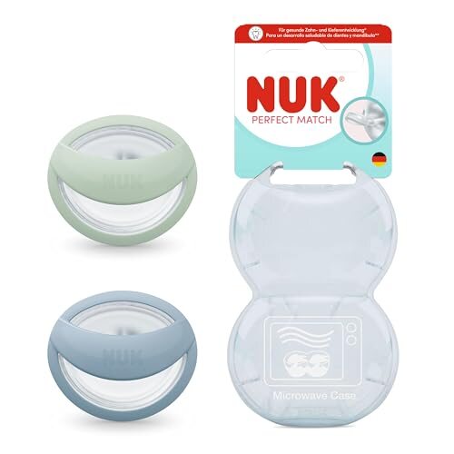 NUK Perfect Match smoczki 0-6 mies. 2 szt. zielony/niebieski, smoczki uspokajające z etui