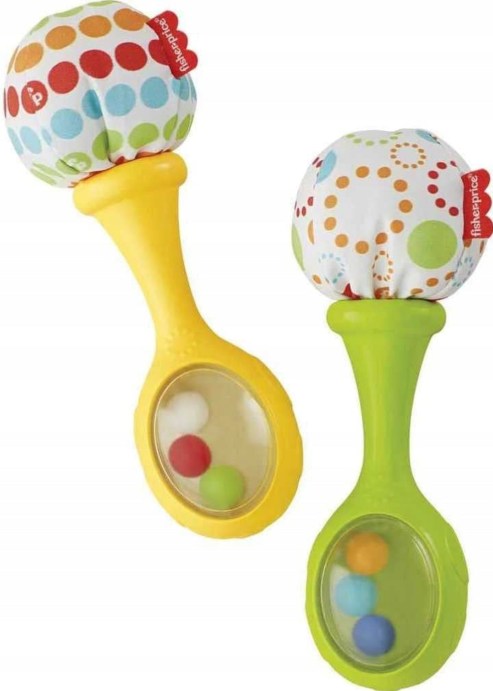 FISHER-PRICE BLT33 grzechotki marakasy 2 sztuki, żółta i zielona, sensoryczne zabawki dla niemowląt 3 m+