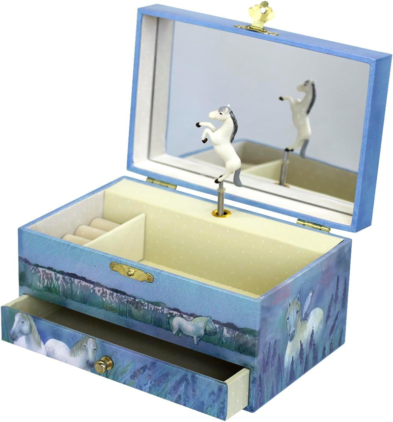 TROUSSELIER caballo Camargue caja de música de cuerda que brilla en la oscuridad Schubert Canción de cuna