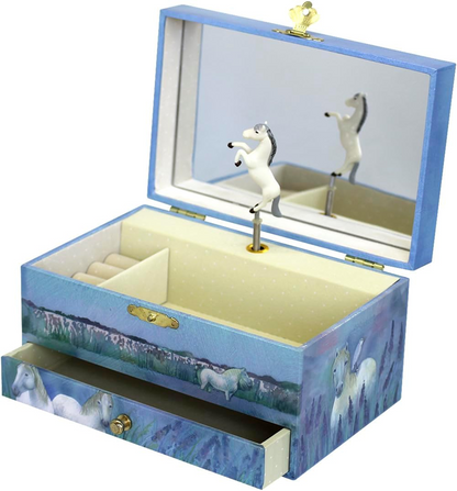 TROUSSELIER caballo Camargue caja de música de cuerda que brilla en la oscuridad Schubert Canción de cuna