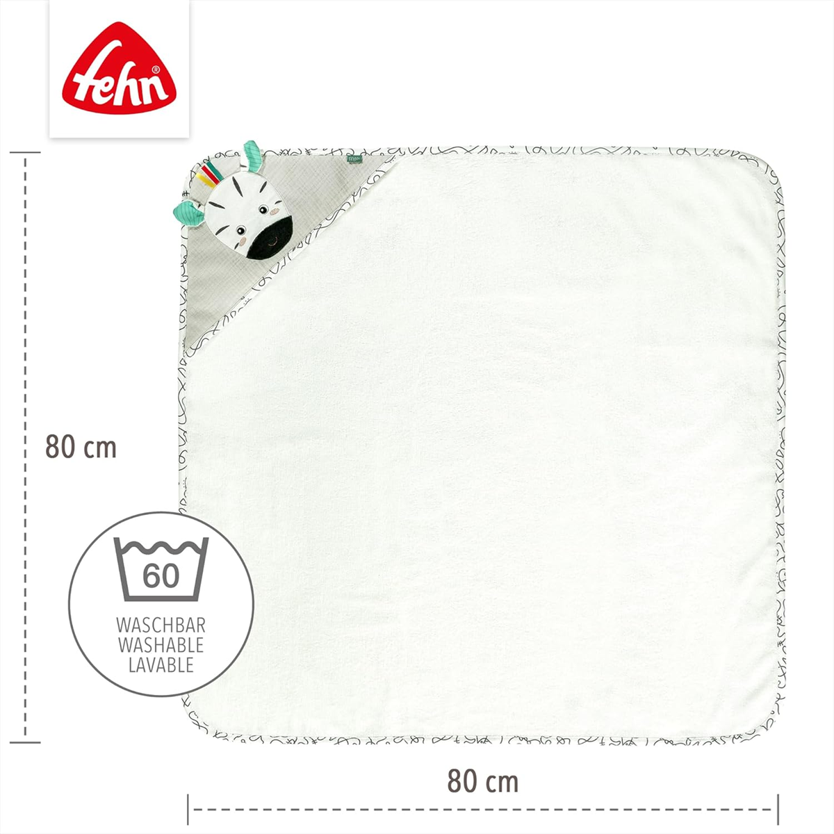 FEHN toalla con capucha cebra 80x80 cm para bebés