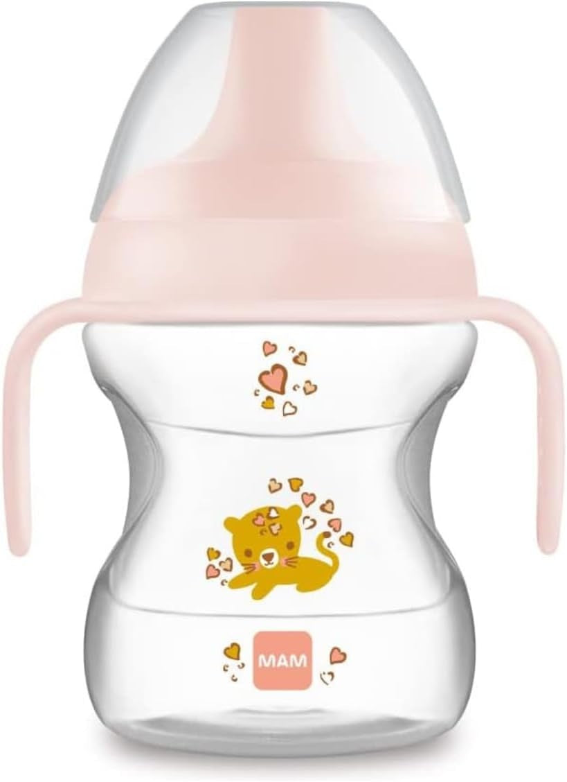 MAM Learn To Drink Cup lonček proti polivanju z ustnikom 190 ml 6 m+ MAČKA