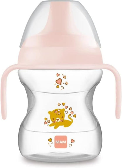 MAM Learn To Drink Cup lonček proti polivanju z ustnikom 190 ml 6 m+ MAČKA
