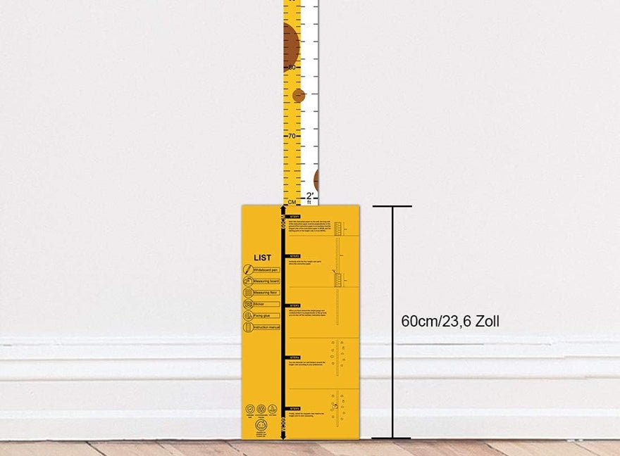 DUOUPA merilnik višine z drsno glavo ŽIRAFA 180 cm + stenske nalepke