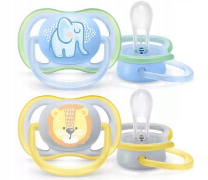 PHILIPS AVENT Ultra Air smoczki x 2 0-6msc silikonowe smoczki uspokajające BPA free z etui, niebieski i żółty