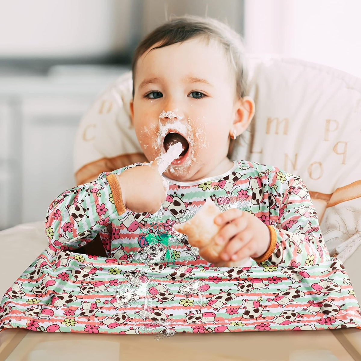 LENBEST Baby Lätzchen wasserdicht Ärmellätzchen Overall 6 Monate+