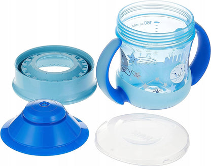 NUK Mini Magic Cup ŚWIECĄCY KUBEK NIEKAPEK 160 ml niebieski, kubek niekapek z uchwytami i nakrętką