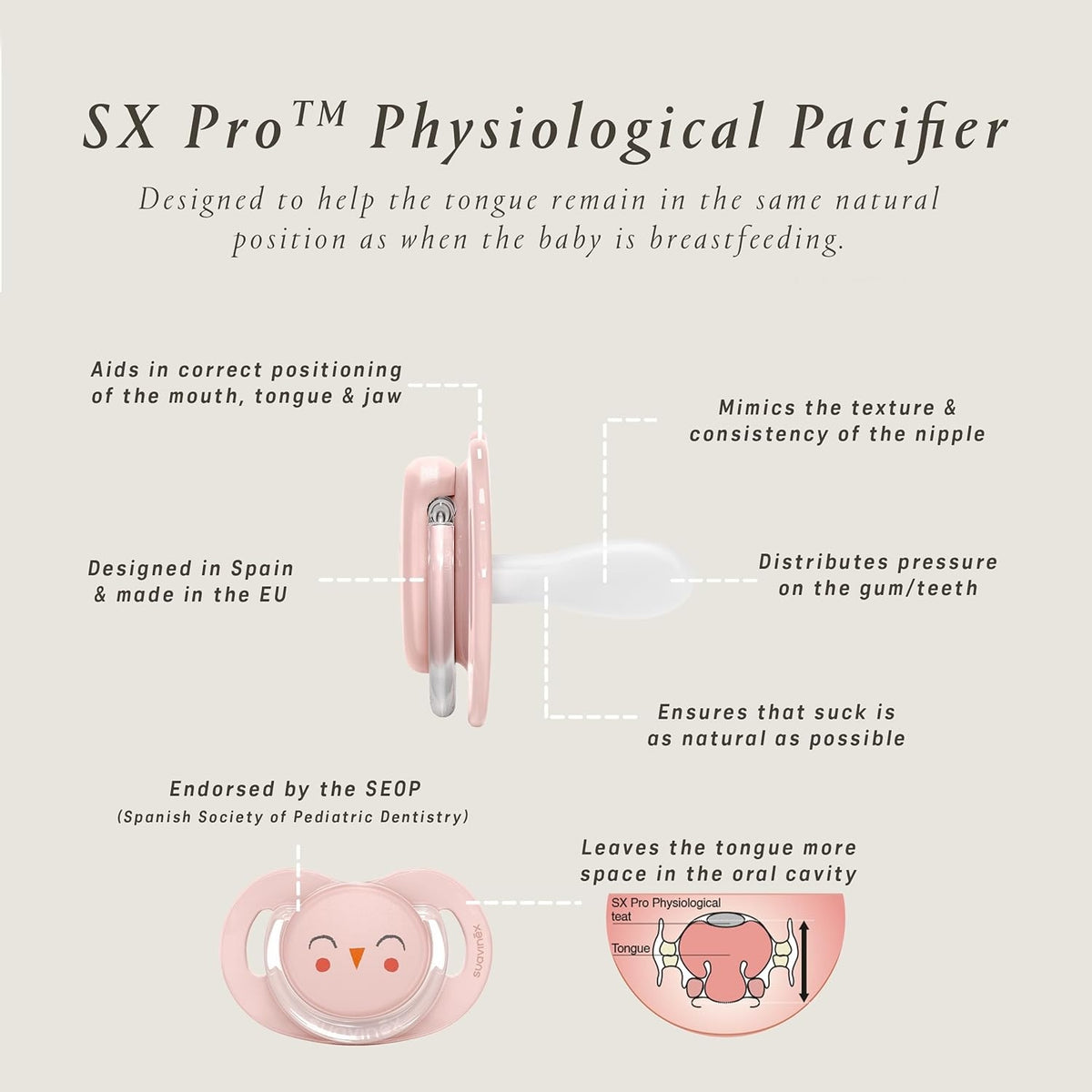SUAVINEX PREMIUM smoczek uspokajający 0-6msc silikon SX PRO – fizjologiczny smoczek z silikonową końcówką, BPA/BPS free