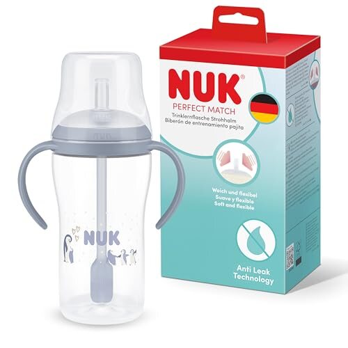 NUK Perfect Match kubek treningowy 260 ml od 8 mies. niebieski, kubek z miękką słomką i uchwytami