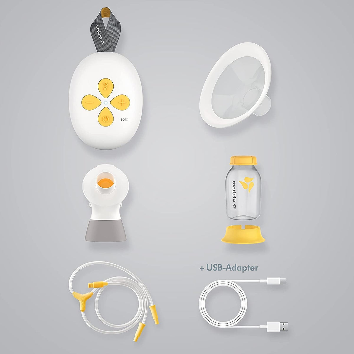 MEDELA SOLO laktator elektryczny 2-fazowy USB, pojedynczy laktator Medela z akcesoriami i USB adapterem
