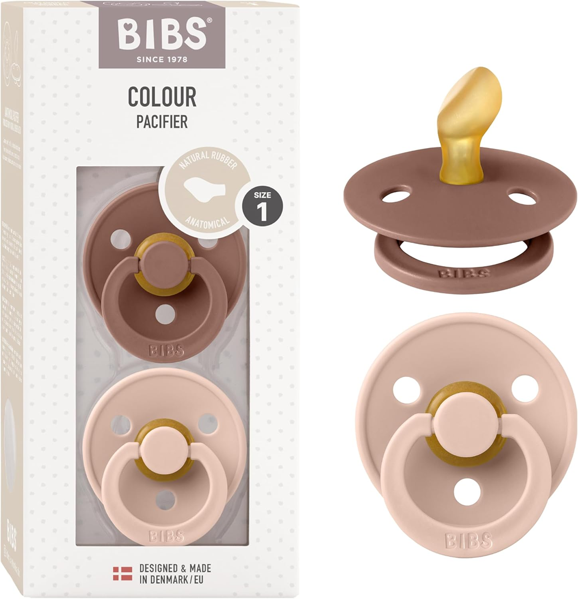 BIBS COLOUR dude za pomirjanje 2-pack kavčuk 0-6msc ANATOMSKI