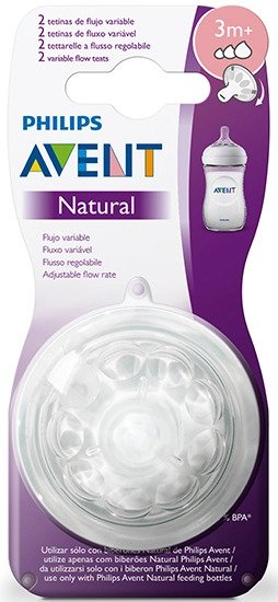PHILIPS AVENT Natural smoczki 3m+ x2 ZMIENNY PRZEPŁYW, smoczki naturalne 3m+ z regulowanym przepływem