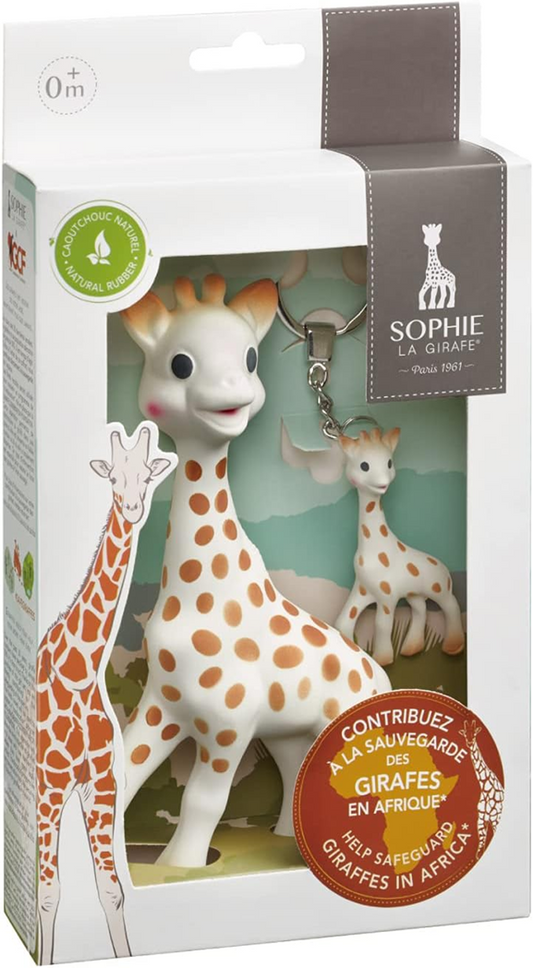 ŽIRafa SOPHIE naravno grizalo SO PURE 18CM + obesek za ključe
