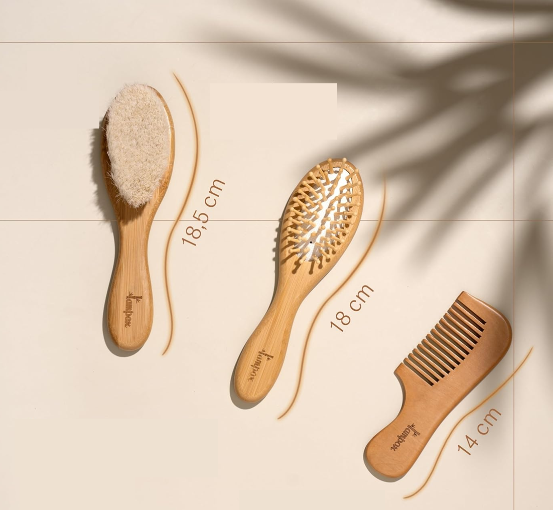 LAMPOX set de cuidado para bebé de madera con 2 cepillos y peine
