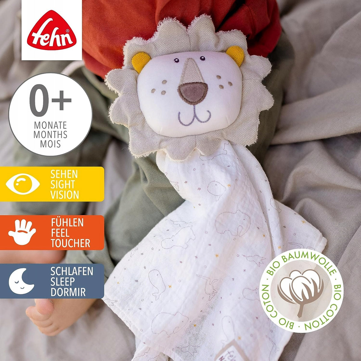 FEHN NATURE βαμβακερή αγκαλιά κουβερτάκι comforter 28 x 38 cm ΛΙΟΝΤΑΡΙ