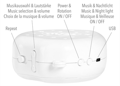 FEHN MP3 móvil para cuna con luz nocturna para carrusel + tarjeta de 128 Mb