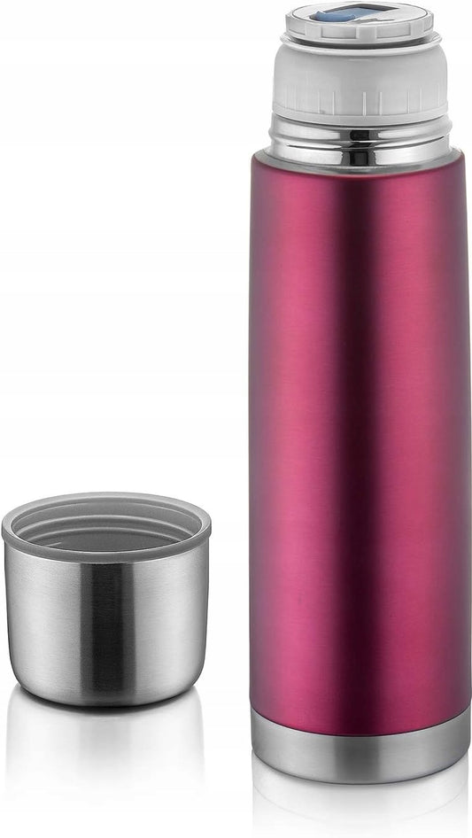 REER Colour termos ze stali nierdzewnej 450 ml, bordowy termos z kubkiem, do gorących i zimnych napojów