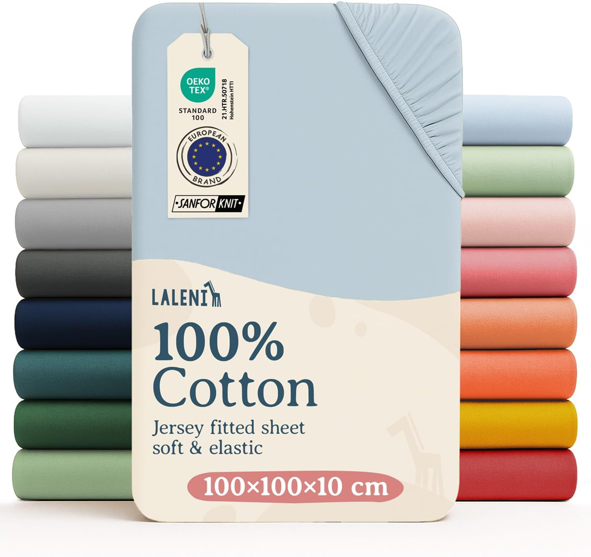 LALENI sábana bajera con elástico 100x100 de algodón