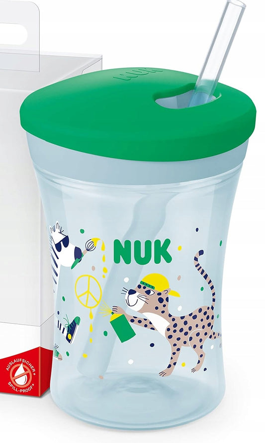 NUK Action Cup KUBEK NIEKAPEK 12 m+ zielony kubek niekapek 230 ml ze słomką, wolny od BPA