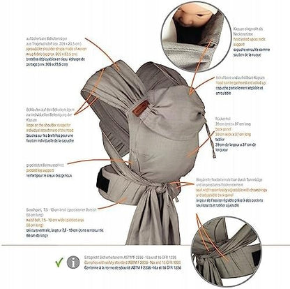 HOPPEDIZ hop-tye nosidełko ergonomiczne 0-30 msc. szare mei-tai dla niemowląt, na brzuch, plecy i biodra