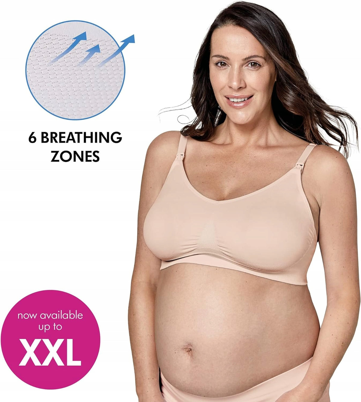 MEDELA KEEP COOL ULTRA biustonosz do karmienia bezszwowy L, beżowy, oddychający z 6 strefami i komfortem XXL