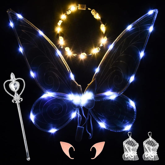 FORMIZON ali da fata con LED + bacchetta, corona, orecchie 46 x 65 cm