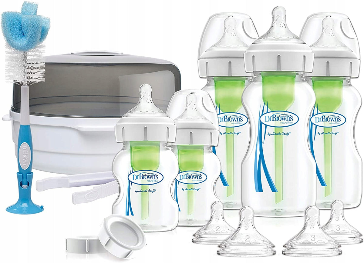 DR. BROWN'S začetni komplet: mikrovalovni sterilizator + stekleničke in dodatki