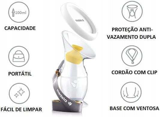 MEDELA kolektor silikonowy do zbierania pokarmu, 100 ml, BPA free, anty-wyciekowy, przenośny, łatwy do czyszczenia