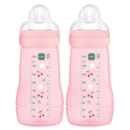 MAM Easy Active sada lahviček 2× 270 ml věk 0+ dudlík 1 TŘEŠNĚ