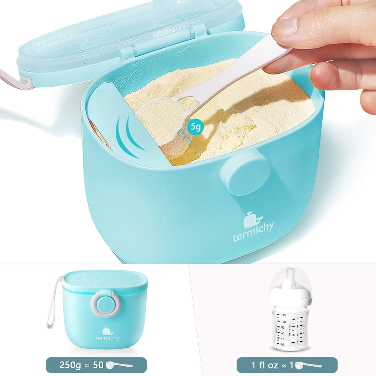 TERMICHY recipiente para leche de fórmula 500 ml 250 g + cuchara medidora