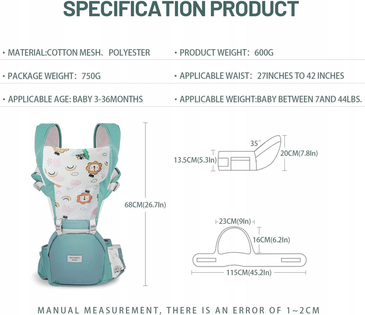 NUKIED ergonomische Babytrage mit Hüftgurt 6-in-1