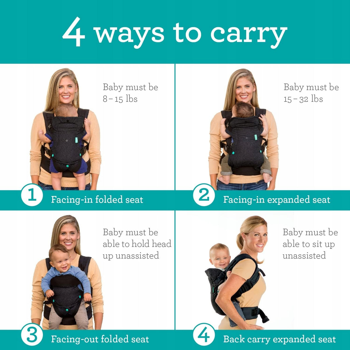 INFANTINO FLIP mochila portabebés ergonómica 4 en 1, 3,5 - 14,5 kg