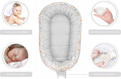 TOTSY BABY kokon niemowlęcy gniazdo 90 x 50, dwustronny, z grubą krawędzią i miękkim wypełnieniem