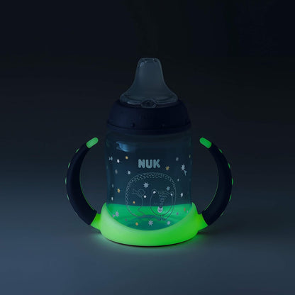 NUK Learner Cup KUBEK 150 ml wskaźnik temperatury ŚWIECI W CIEMNOŚCI, świecący kubek niekapek z uchwytami