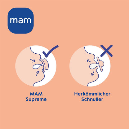 MAM Original smoczek uspokajający silikonowy 0-6m x4 - MAM Supreme vs zwykły smoczek