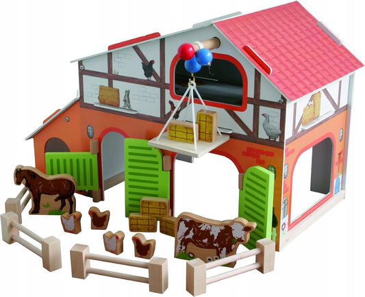 ROBA houten boerderij en 6 dieren BOERDERIJ 30,5 x 37 x 31,5 cm