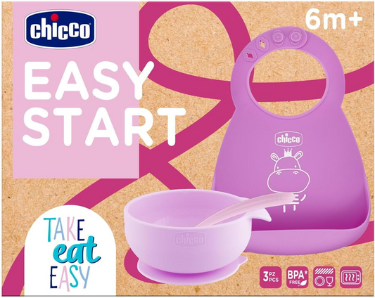 CHICCO Easy Starta set of dishes - bowl, spoon, bibNumber of items: 3Age group: 6m+Contains no BPANew