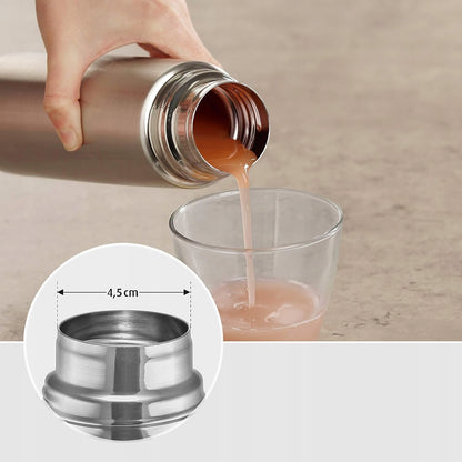 REER Pure termos ze stali nierdzewnej 450 ml srebrny z otworem 4,5 cm, szczelny do gorących i zimnych napojów