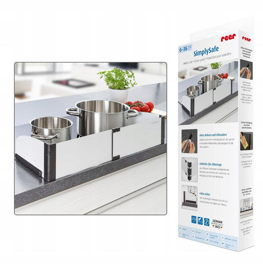 REER Basic osłona do kuchni elektrycznych, biało-czarna barierka ochronna do kuchni, 6-36 m