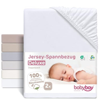 Babybay Deluxe – opakowanie białych prześcieradeł jersey x2