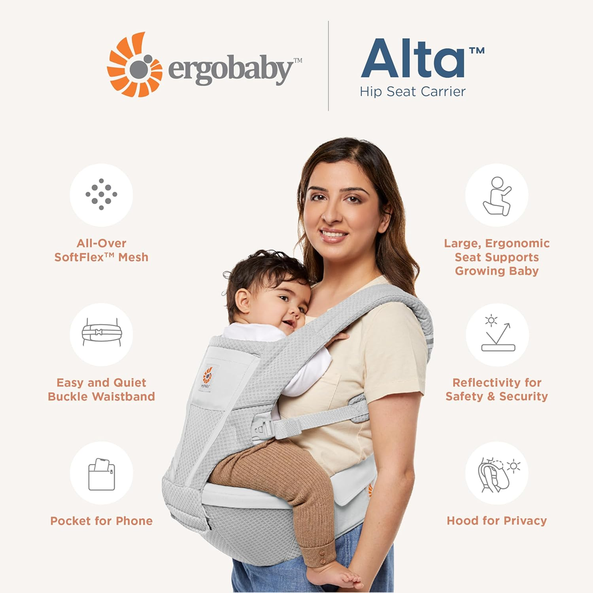 ERGOBABY ALTA portabebés con asiento de cadera 5,5-20 kg