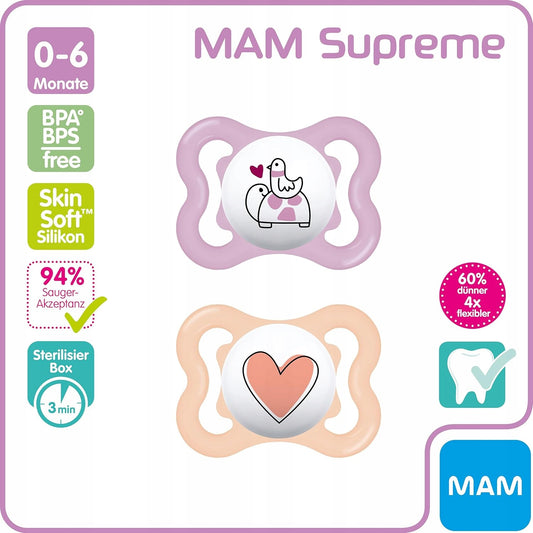 MAM SUPREME sucette en silicone 0-6 mois x2