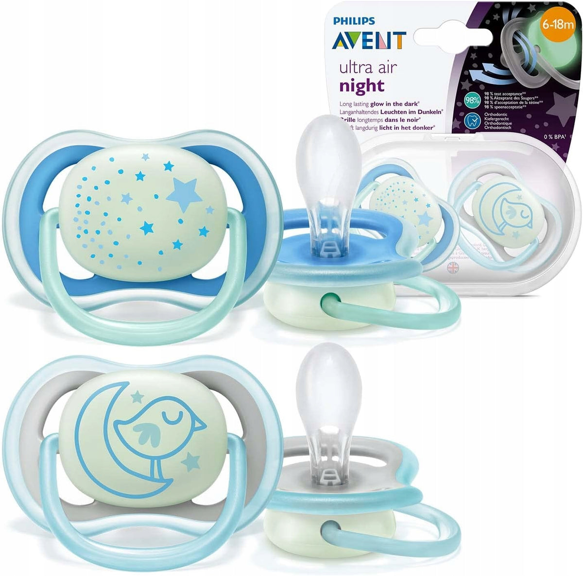 PHILIPS AVENT Ultra Air Night Schnuller x 2 6-18 Monate leuchtend