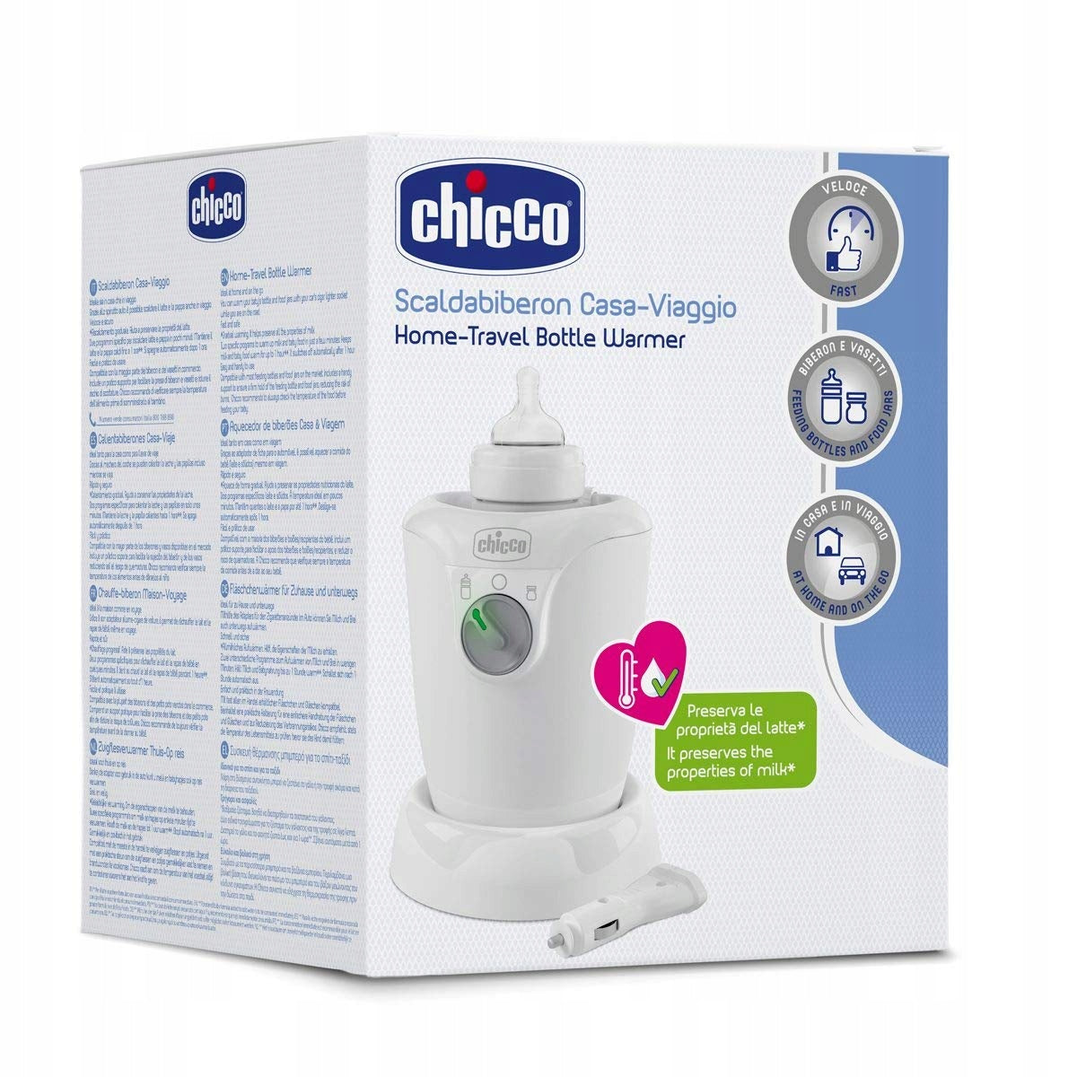 CHICCO Home Travel PODRÓŻNY PODGRZEWACZ DO BUTEL U biały, domowy i samochodowy podgrzewacz do butelek