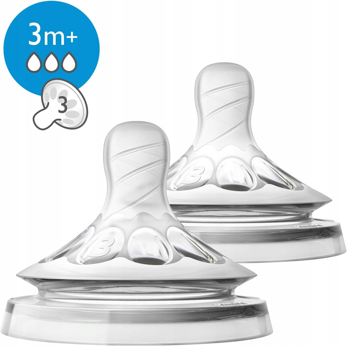 PHILIPS AVENT Natural smoczki 3m+ x2, miękkie smoczki silikonowe dla niemowląt 3+ miesięcy, BPA free